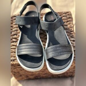 Ecco Flowt Strap Black Women's Sandals with White Sole